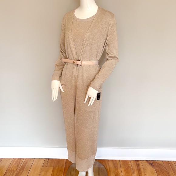 $160 Armani Exchange Gold Metallic Maxi Knit Open Cardigan Duster Merino Blend M - Picture 6 of 14